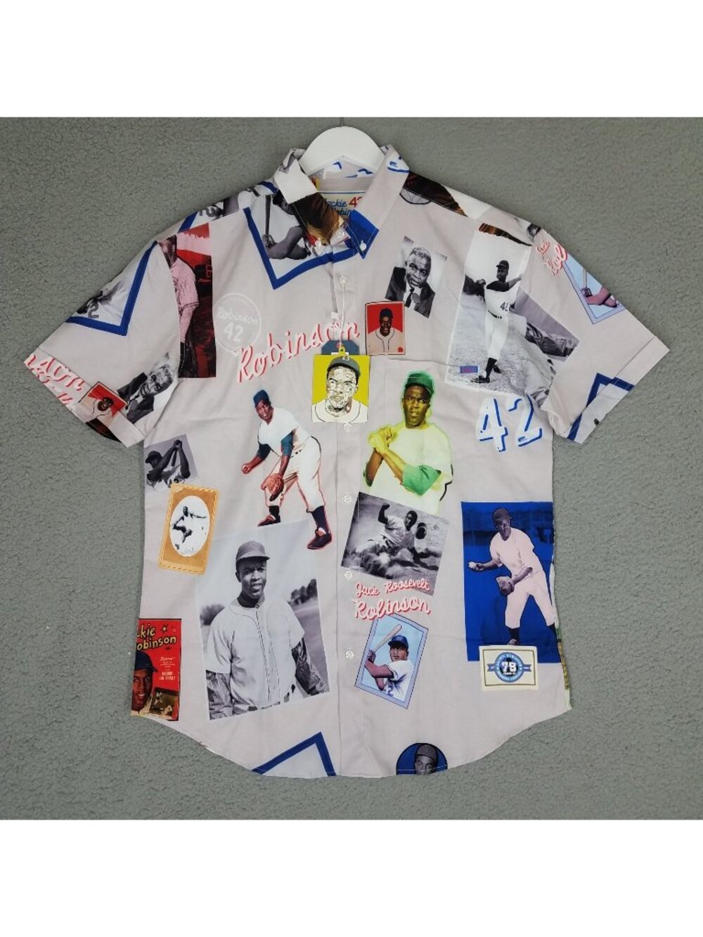 NEW RSVLTS Jackie Robinson Shirt Mens Large Button Up Performance Baseball Sport